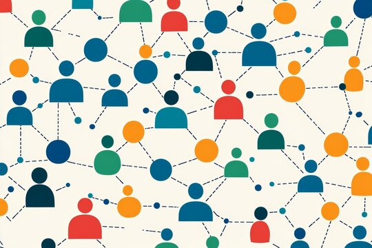 Illustration of diverse individuals connected by dots representing community and network bonds