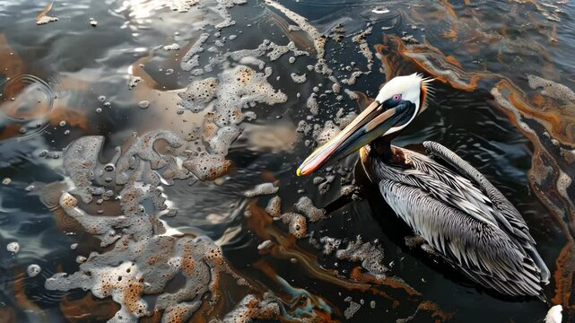 The pelican affected by the oil spill