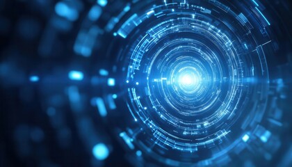 Fototapeta premium Futuristic digital background with swirling blue light, representing technology, innovation, and data flow in modern computing.