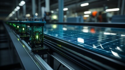Solar panel assembly line showcasing automated processes with minimal human presence