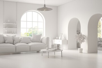 Grey home interior mock-up with sofa, living room concept in scandinavian style 3D illustration