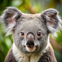 Close-up portrait of a koala showcasing its expressive eyes and fluffy ears