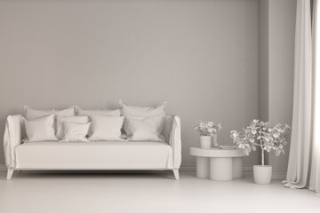 Grey home interior mock-up with sofa, living room concept in scandinavian style 3D illustration