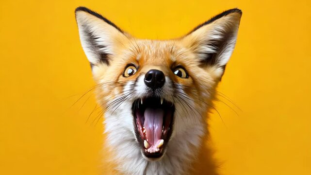 A surprised fox with its mouth open
