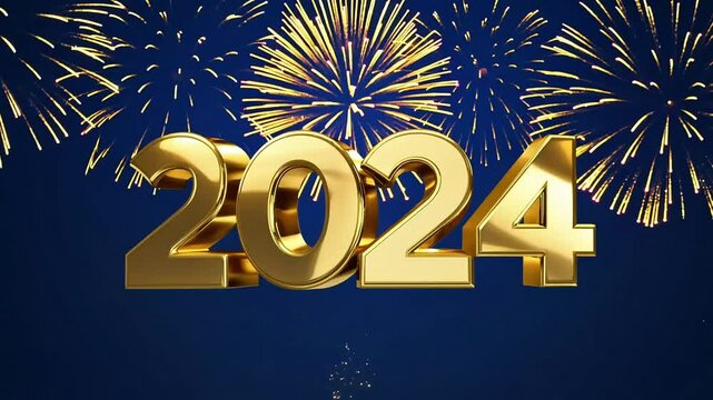 Golden numbers transitioning from "2024" to "2025" with fireworks in the background, symbolizing the exciting countdown and celebration of the new year