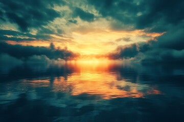 Obraz premium Golden Sunset over Calm Water with Dramatic Clouds