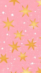 Golden Stars on Pink Background, Abstract Image, Texture, Pattern Background, Wallpaper, Cover and Screen for Smartphone, PC, Laptop, 9:16 and 16:9 Format