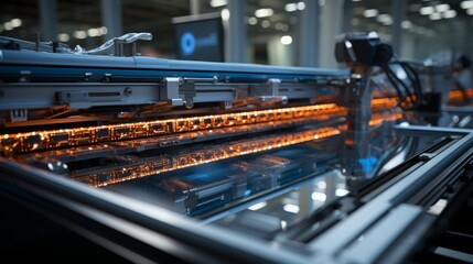 Robots assembling large-scale solar arrays in a modern manufacturing facility