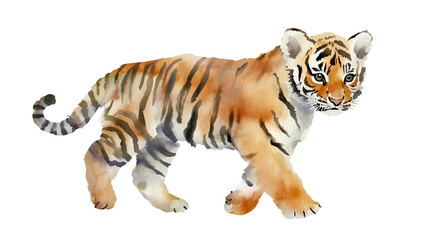 Obraz premium Watercolor baby tiger isolated.