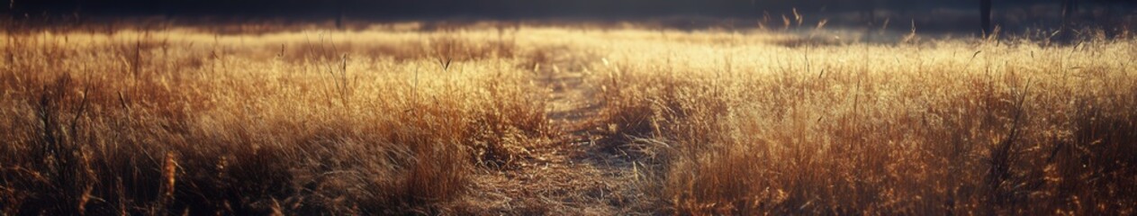 Golden autumn grassland bathed in warm light during late afternoon hours