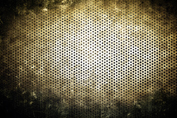 Creative geometric background of black dots on aged background, vignette.