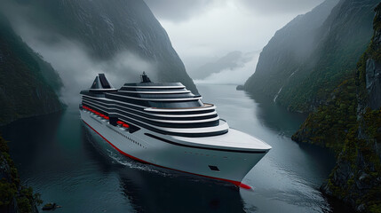 Luxury at Sea Aerial view of a sleek cruise ship cutting through the deep blue ocean symbolizing adventure relaxation and the ultimate travel experience on the open waters