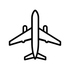 plane icon or modern line symbol. Vector line art and icon design with bold outline. Black and white Pixel Perfect minimalistic symbol isolated white background. Silhouette simple thin sign