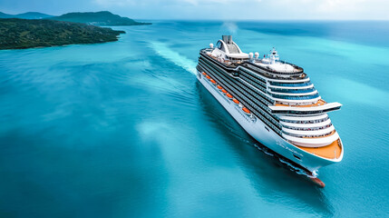 Fototapeta premium Luxury at Sea Aerial view of a sleek cruise ship cutting through the deep blue ocean symbolizing adventure relaxation and the ultimate travel experience on the open waters