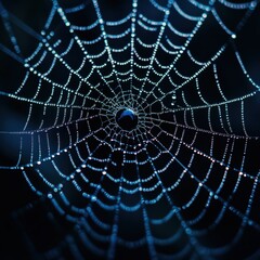 Detailed close-up of a spider's web broken glass with a central hole