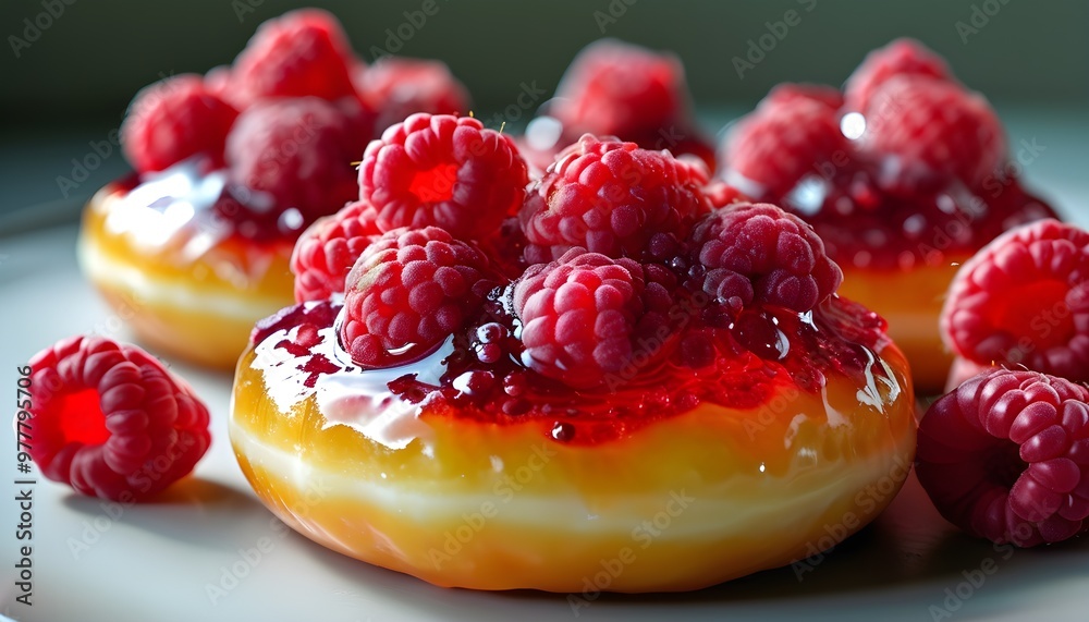 Wall mural vibrant jelly donut bursting with luscious red raspberry filling