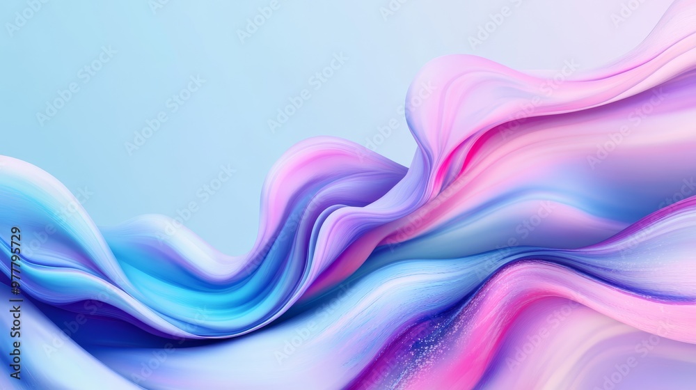 Wall mural abstract flow of vibrant pastel-colored shapes in fluid motion against a light blue background