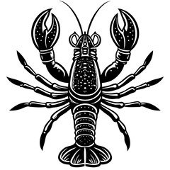 Lobster with detailed claws and segmented body, emphasizing texture vector