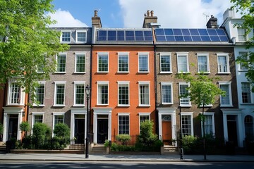 Fototapeta premium Modern Solar Panels Installed On A London Townhouse, Solar Photography, Solar Powered Clean Energy, Sustainable Resources, Electricity Source, London Solar Installation