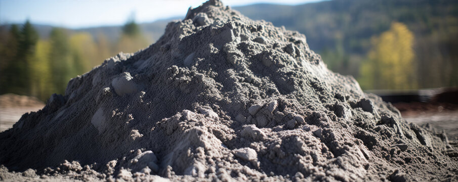 Material for cement preperation. Fly ash pile on ground