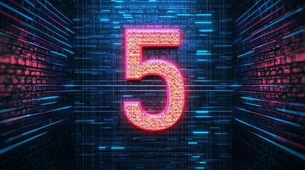 Abstract futuristic background with numbers forming 5 Years for a work anniversary, digital art style