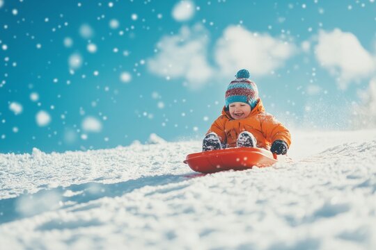 Children enjoying winter fun on sleds in a snowy landscape with thrilling slide rides