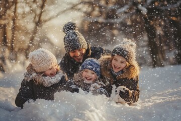 Joyful family moments captured during fun winter activities and adventures together outdoors