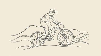 Obraz premium A person is riding a mountain bike. The bike is drawn in a single, continuous line.