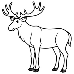 Moose standing tall with large, sprawling antlers and a calm stance vector