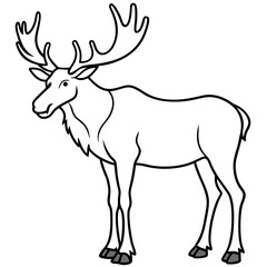Moose standing tall with large, sprawling antlers and a calm stance vector
