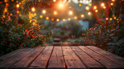 A serene outdoor setting with warm lights and vibrant flowers, perfect for gatherings and cozy evenings in nature.