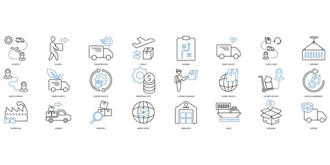 Logistics icons set. Set of editable stroke icons.Set of Logistics