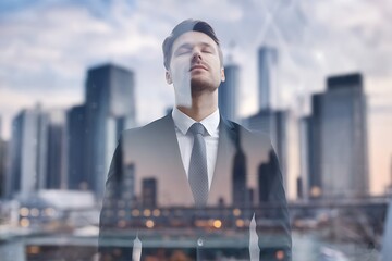 Businessman in a Suit Looking Out of a Window