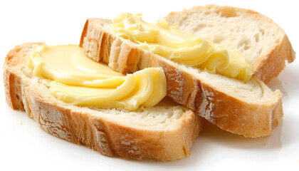 butter spreaded on bread isolated white background