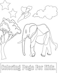 elephant and tree Coloring Page For Kids.