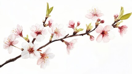 Obraz premium Watercolor painting of pink cherry blossoms.