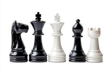 A striking composition of black and white chess pieces, highlighting strategy, competition, and game dynamics.