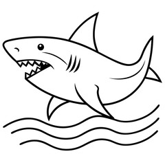 Shark swimming with its dorsal fin breaking the water, sharp teeth visible vector