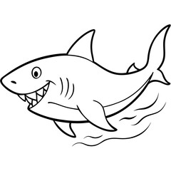 Shark swimming with its dorsal fin breaking the water, sharp teeth visible vector