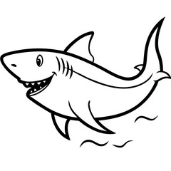 Shark swimming with its dorsal fin breaking the water, sharp teeth visible vector