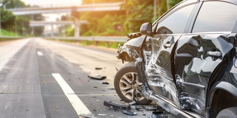 Car Accident on the Road Causing Severe Damage and Disruption