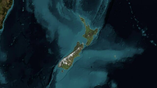 Zoom from Earth to New Zealand. (Highlighted) World map animation with highlighted borders of countries. Images from NASA