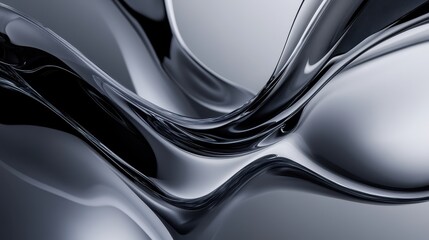 A close-up view of abstract black liquid flowing elegantly, showcasing smooth curves and reflective surfaces.