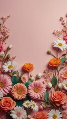 Fototapeta premium A pink and orange flower arrangement with a pink background