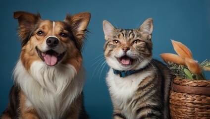 Obraz premium A dog and a cat are standing next to each other