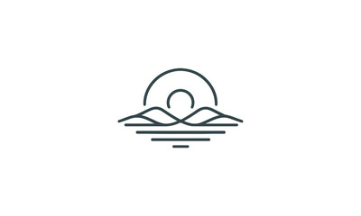 sunset logo. sunset vector illustration, beach and sun logo, mountain logo, outdoor logo, mountain and sun, sea wave & sun