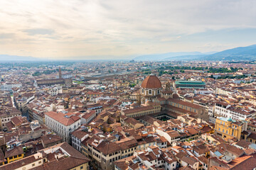 Florence, Tuscany. Aerial view to the beautiful city in Italy, Europe.