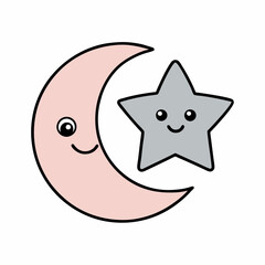 Obraz premium a cute, smiling moon and star combination with soft, pastel tones.