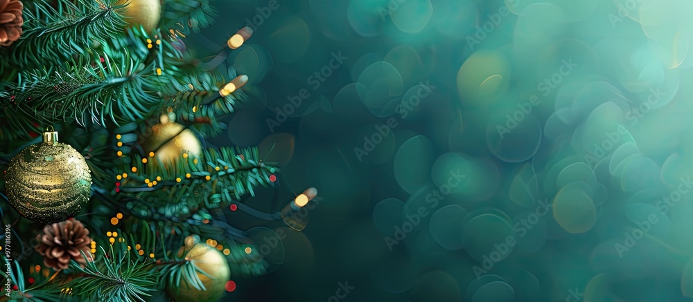 Wall mural christmas ornaments on the christmas tree. copy space image. place for adding text and design