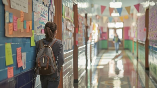 Students Decorating School Hallway for World Teachers' Day Celebration with Posters and Banners